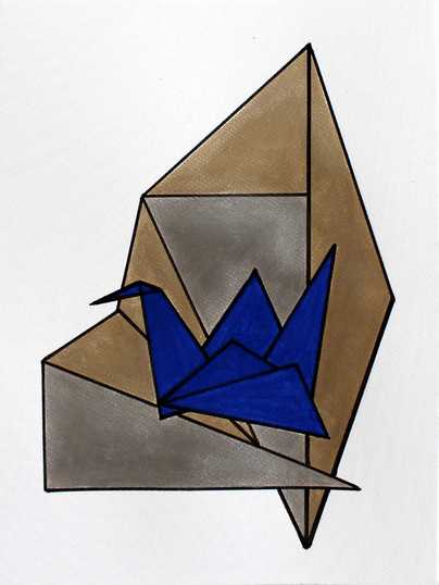 <b>Origami</b><br>Acrylic, watercolor and markers on paper. 2016